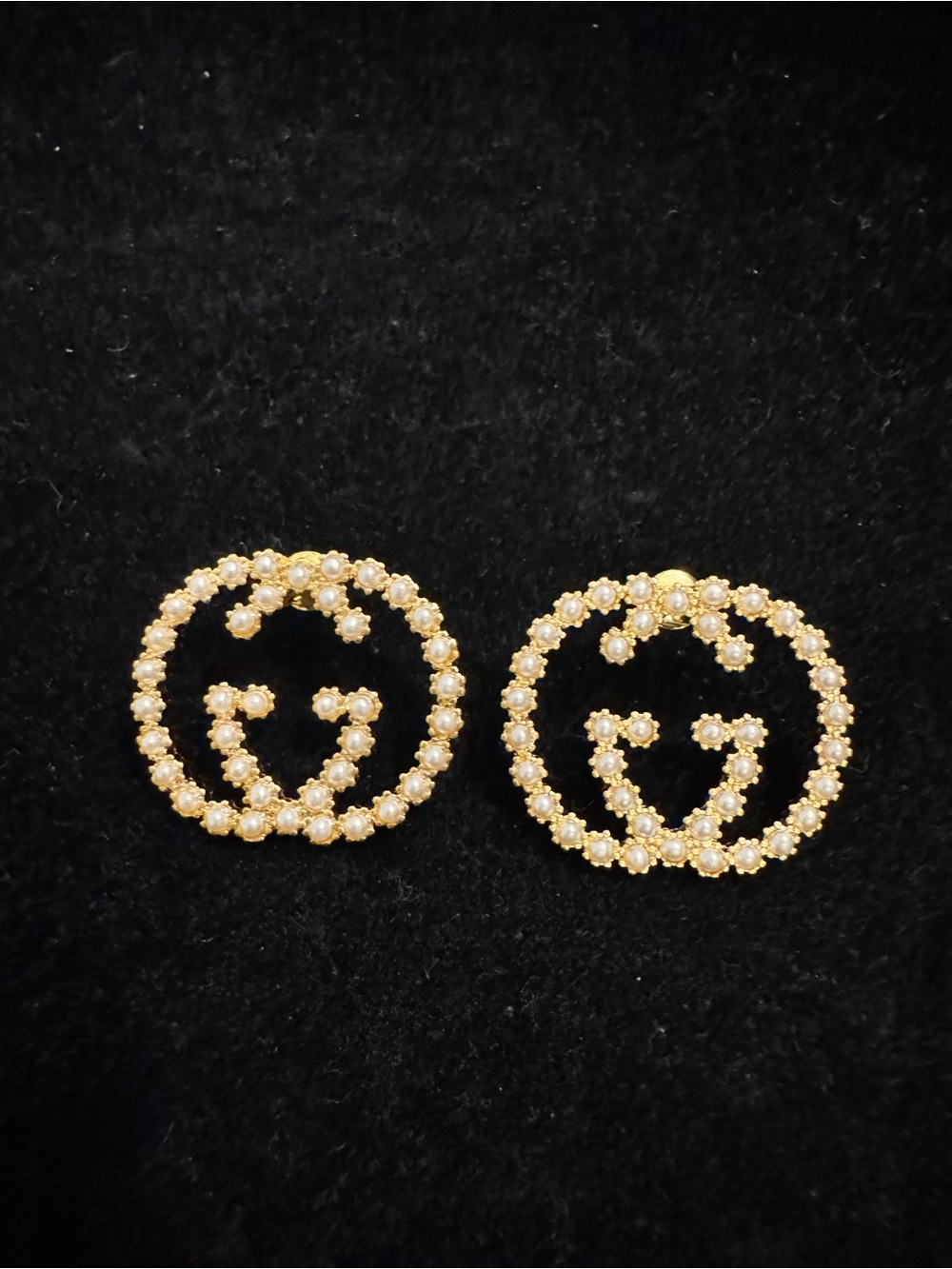 Gucci Gold Crystal Double-G Floral Circle Studs - Picture 2 of 6